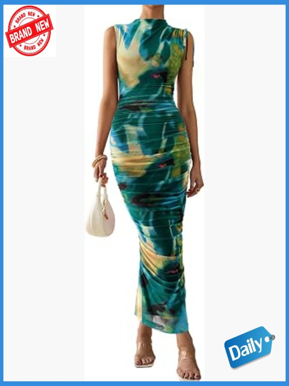 Sleeveless Mock Neck Bodycon Maxi Dress with Slit